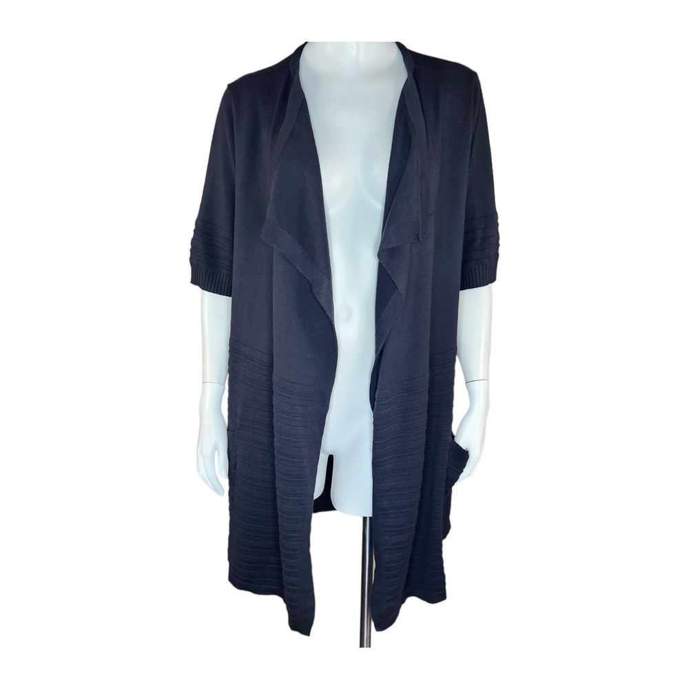 Isaac MIzrahi Live! Cascade-Front Sweater Cardigan Short Sleeve Black Small NWOT